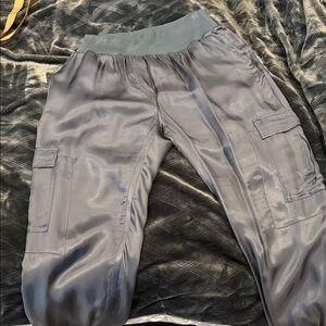Gray Satin Cargo Pants
